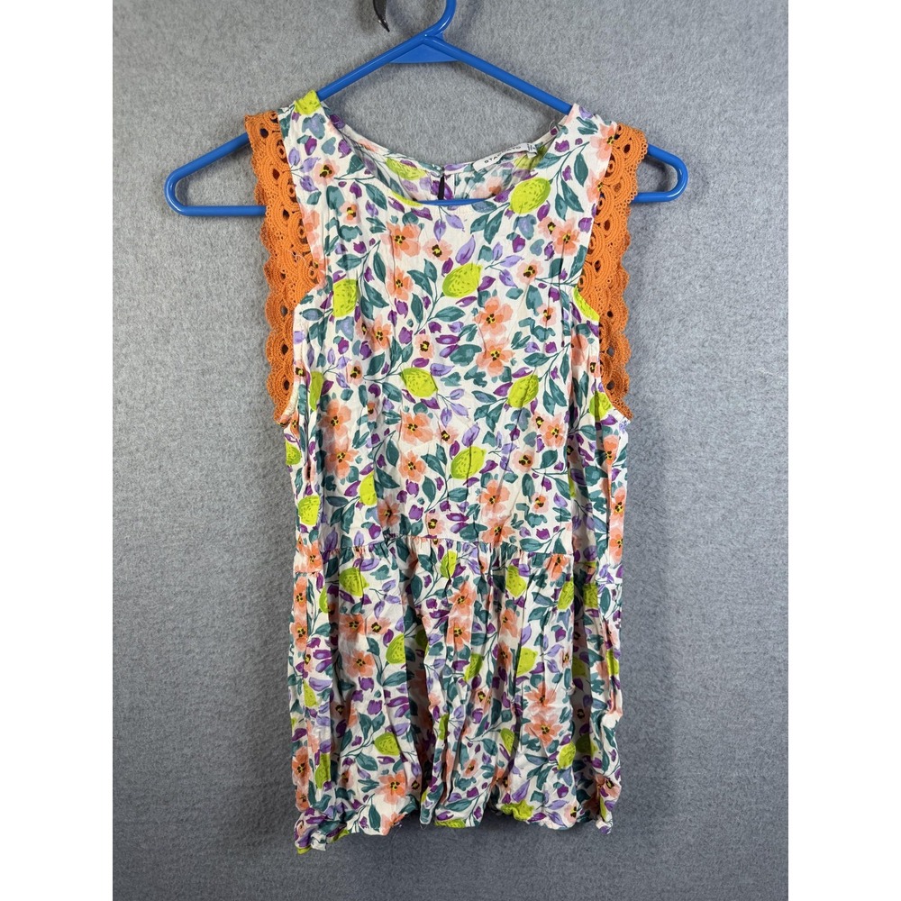 Staccato Blouse Womens Small Multicolor Round Neck Sleeveless Floral Tunic Boho
